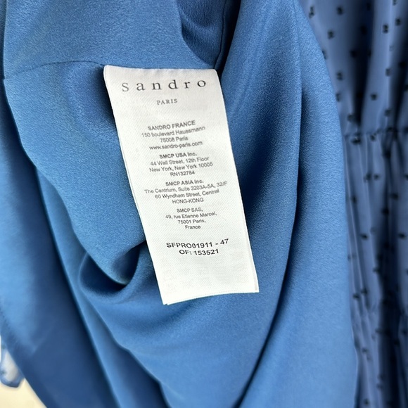 Sandro Paris Swiss Dot Ruffle Smocked Cuff Mini Dress - Picture 6 of 9